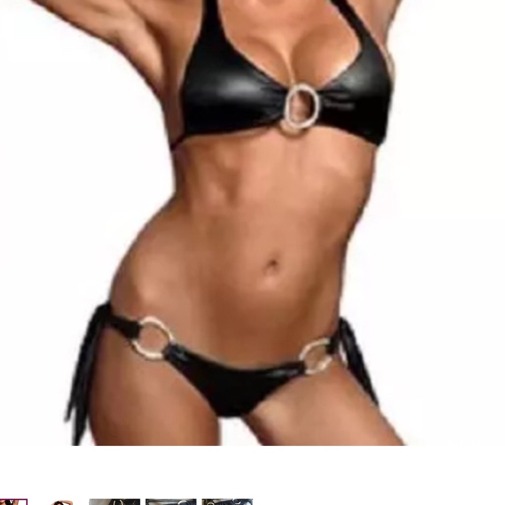 Beach Bunny Cheek to Cheek Black Bikini Bottom with Rhinestone Rings